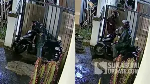 Momen dua pelaku percobaan curanmor di Cibadak Sukabumi terekam CCTV. (Sumber Foto: Istimewa)
