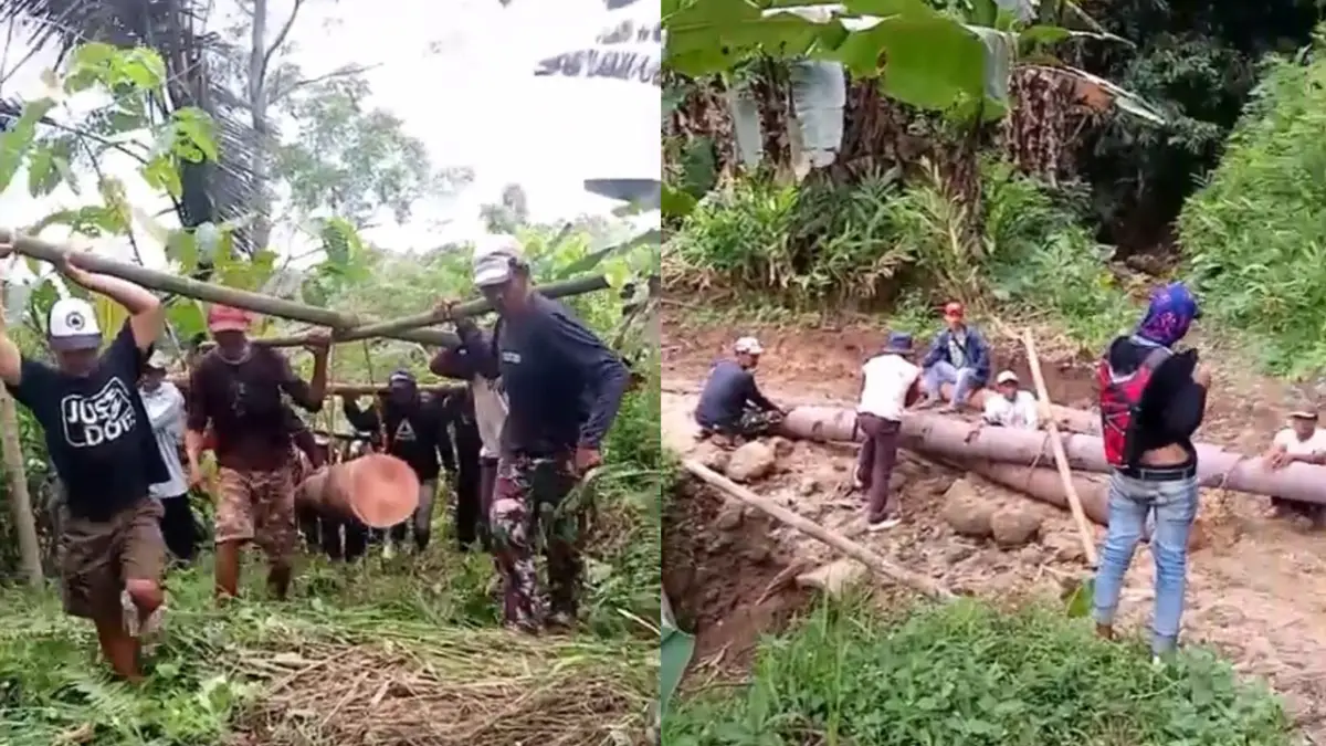 Secercah Harapan Warga Bangun Jembatan Darurat di Ruas Cibugel-Bangbayang Sukabumi