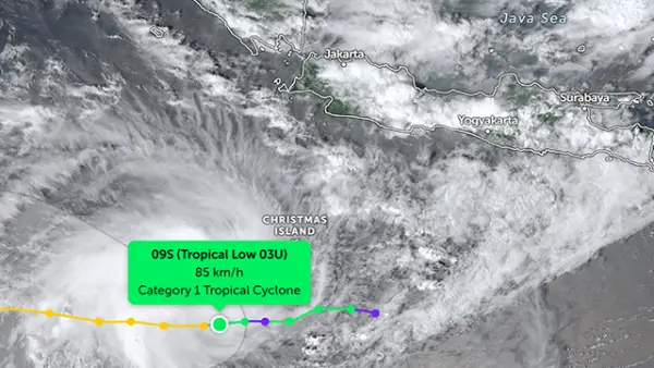 Bibit Siklon Tropis 93S di Samudra Hindia Selatan Jawa Barat, Minggu (21/12/2025). (Sumber : zoom.earth).