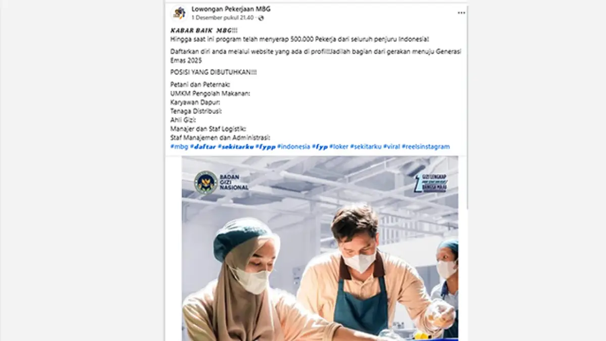 Cek Fakta: Tautan Lowongan Kerja MBG 500 Ribu Pekerja