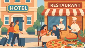 Ilustrasi hotel dan kuliner (Sumber: edit by copilot)