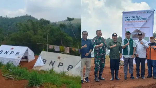 Tenda pengungsian dan peresmian pembangunan huntara penyintas bencana langkapjaya Lengkong Sukabumi (Sumber: sukabumiupdate)