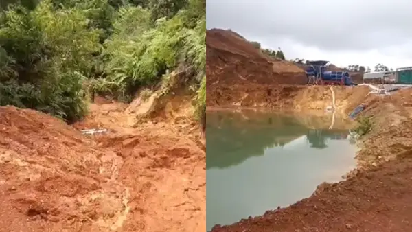 Tangkapan layar kondisi Hulu Sungai Ciemas Sukabumi yang di duga di eksploitasi. (Sumber : Facebook/@Riki Fauzi).