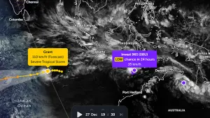 Siklon Tropis GRANT dan Bibit Siklon 96S. (Sumber : zoom.earth).