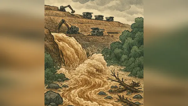 Ilustrasi banjir dari tambang (Sumber: edit by copilot)