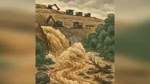 Ilustrasi banjir dari tambang (Sumber: edit by copilot)