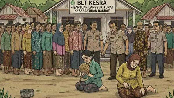 Ilustrasi penyaluran BLT Kesra di Kantor Pos Cibadak, Sukabumi. (Sumber: Ilustrasi AI)