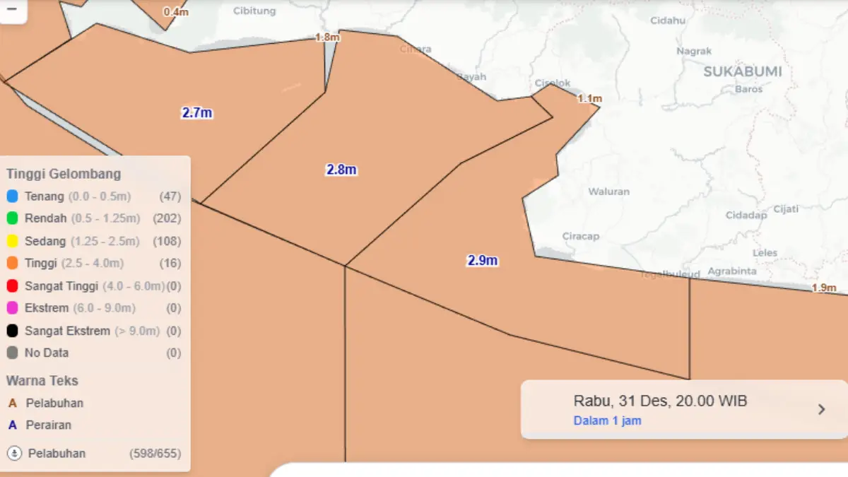 31 Desember 2025 - 1 Januari 2026: Seluruh Pantai di Sukabumi Waspada Gelombang Tinggi