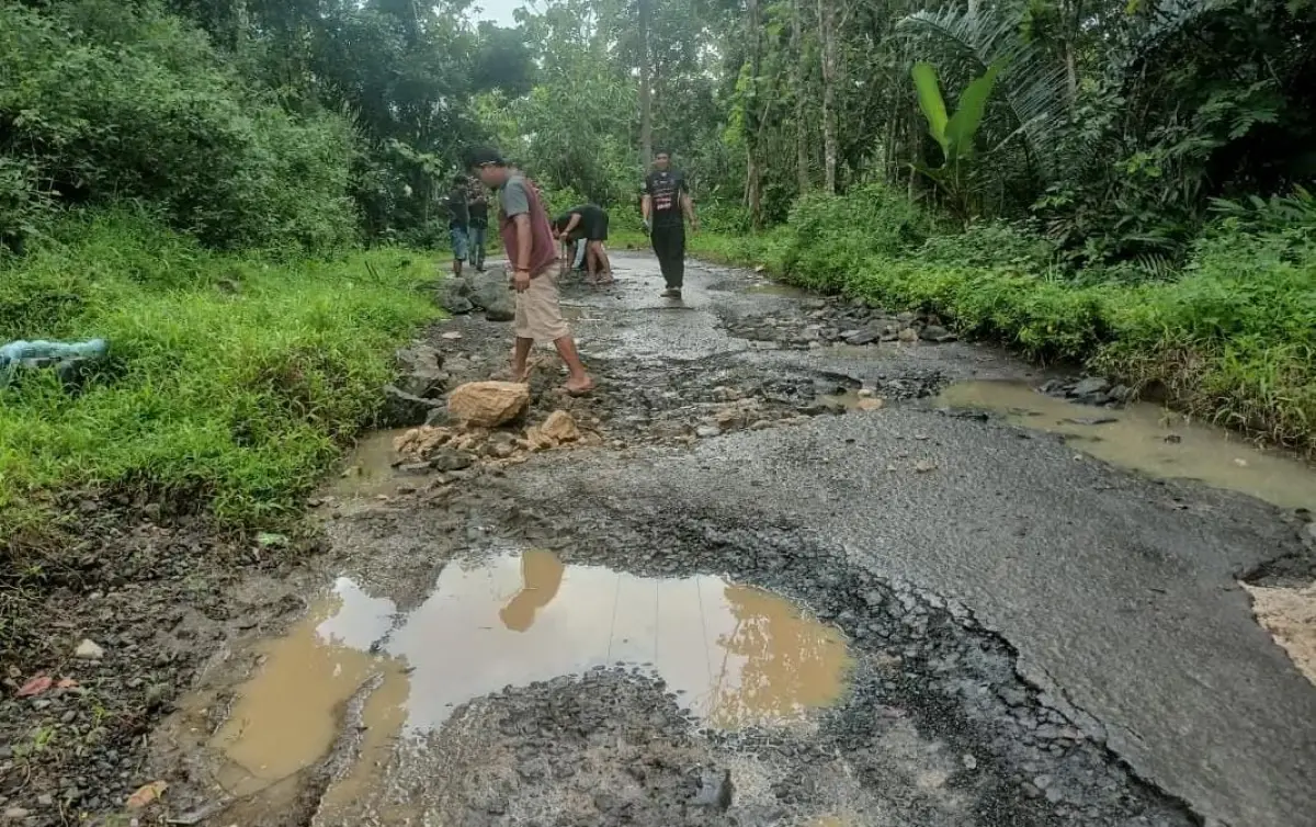 Warga Swadaya Perbaiki Jalan Rusak Ciguyang –Cikaso Sukabumi