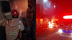 Kebakaran ruko di Kampung Satong Pangestu, RT 037/RW 008, Desa Titisan, Kecamatan Sukalarang, Kabupaten Sukabumi, Kamis (1/1/2026) malam. (Sumber : Istimewa.).