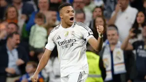 Selebrasi Mbappe setelah mencetak gol untuk Real Madrid di ajang La Liga Spanyol. (Sumber: Instagram/@k.mbappe)