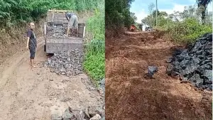 Kondisi Jalan rusak di Desa Bantarsari, Kecamatan Pabuaran, Kabupatenn Sukabumi yang dinamai 'Tanjakan Bagong' oleh warga setempat. (Sumber: Istimewa)