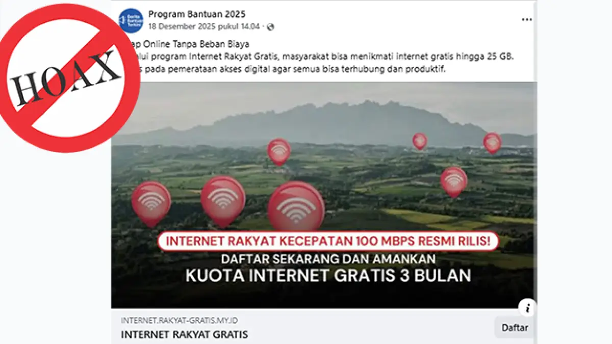 Hoaks, Tautan Pendaftaran Internet Rakyat Gratis 3 Bulan dengan Kecepatan 100mbps