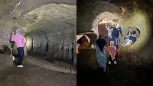 Formasi rongga alami di dalam Goa Leuweung Guha, Desa Buniwangi, Surade Sukabumi, yang mulai ditata Pokdarwis Minajaya sebagai wisata petualangan. (Sumber Foto: Istimewa)