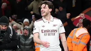 Reaksi Declan Rice setelah mencetak dua gol ke gawang Bournemouth (Sumber: Instagram/@arsenal)