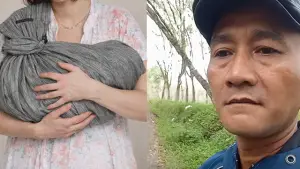 Kiri ilustrasi bayi dan kakan video viral sang kakek warga Desa Mangunjaya, Kecamatan Waluran, Kabupaten Sukabumi yang sedang menunggu kedatangan cucunya. (Sumber : Kanan (ChatGPT)/kiri tangkapan video facebook.).