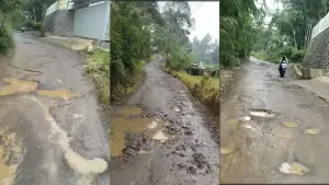 Kondisi jalan rusak ruas Cipetir - Yaspida di Kadudampit, Kabupaten Sukabumi | Foto : Capture video @Deasy Amalia