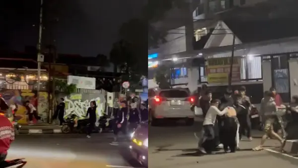 Tangkapan layar tragedi pembacokan saat malam tahun baru 2026 di Pusat Kota Sukabumi. 31 Desember 2025. (Sumber: Tangkapan layar video amatir warga)