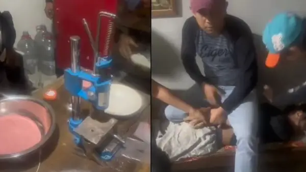 Videt tangkapan layar aksi penggerebekan pabrik ekstasi di Kota Sukabumi. (Sumber: Tangkapan layar video amatir)