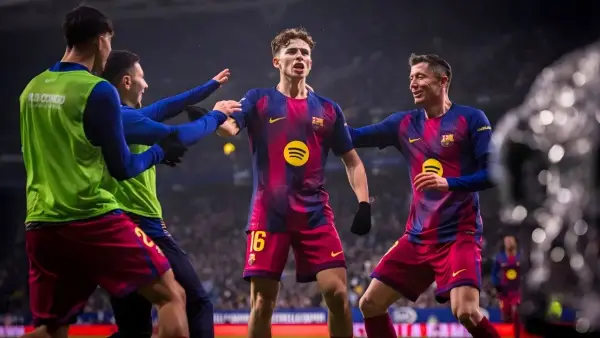 Selebrasi Fermin Lopez setelah mencetak gol ke gawang Espanyol di Derby Catalan. (Sumber: web/fcbarcelona.com)