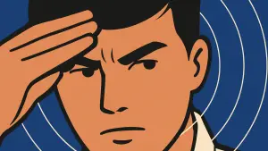 Ilustrasi laki-laki dalam gambar obat sakit kepala (Sumber: edit by copilot)