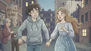 Ilustrasi pasangan kekasih yang kabur dari pengawasan orang tua. (Sumber: AI)