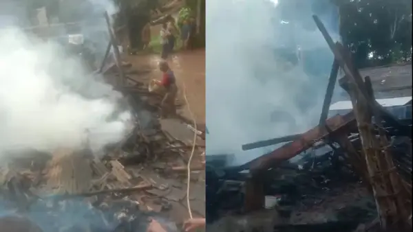 Kebakaran rumah panggung milik Hamid (40 tahun) warga Desa Bantarsari, Kecamatan Pabuaran, Kabupaten Sukabumi | Foto : Dok. warga