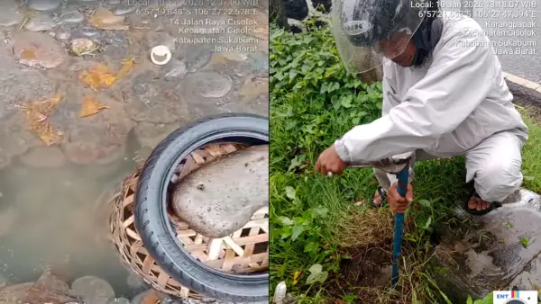 Pipa air bersih perumdam TJM Sukabumi bocir di Karanghawu | Foto : Dok. Perumdam TJM