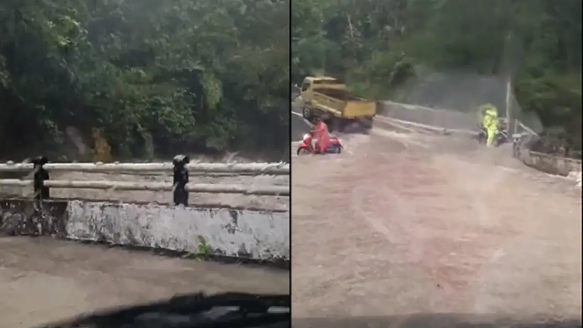 Diguyur Hujan Deras, Sungai Cibeureum Meluap Rendam Jalan Provinsi Cidolog–Tegalbuleud