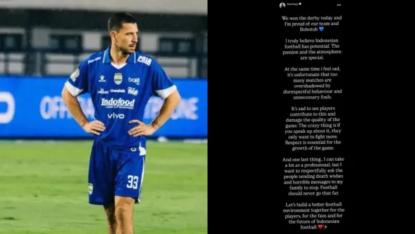 Tangkapan layar curhatan Thom Haye usai Persib Bandung tekuk Persija Jakarta, Minggu (11/1/2026) malam. (Sumber Foto: Persib.co.id/Story IG Thom Haye)