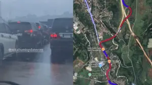 Padat Merayap, antrean kendaraan menuju sukabumi, Long Weekend Isra Miraj 2026 (Sumber: warganet google maps)