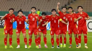 Perayaan skuad Vietnam U-23 setelah lolos ke babak semifinal Piala Asia (Sumber: X/@VietnamNewsVNS)