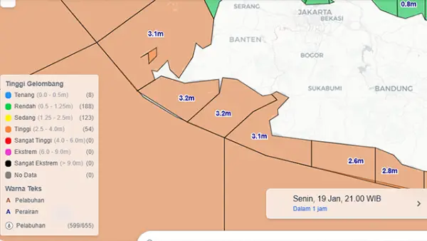 Informasi gelombang tinggi di pesisir Sukabumi. (Sumber : BMKG).