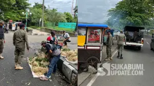 Personel Satpol PP Kabupaten Sukabumi saat melaksanakan patroli humanis untuk menjaga ketertiban di Pusat Kota Palabuhanratu. (Sumber Foto: Istimewa)