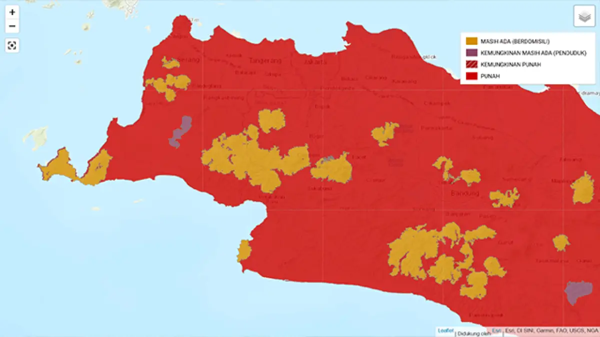 Sebaran habitat tersisa Macan Tutul Jawa (Panthera pardus melas) di TNGHS. | Geographic range