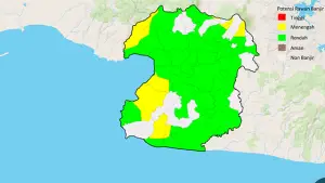 Potensi Banjir Dasarian III Januari 2026 untuk Wilayah Kota dan Kabupaten Sukabumi. (Sumber : BMKG).