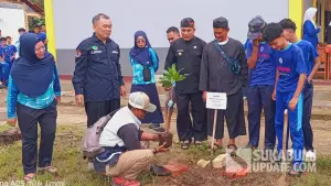 Kegiatan penanaman pohon oleh para siswa di lingkungan sekolah SMPN 2 Cibitung, Kabupaten Sukabumi. (Sumber: SU/Ragil Gilang)