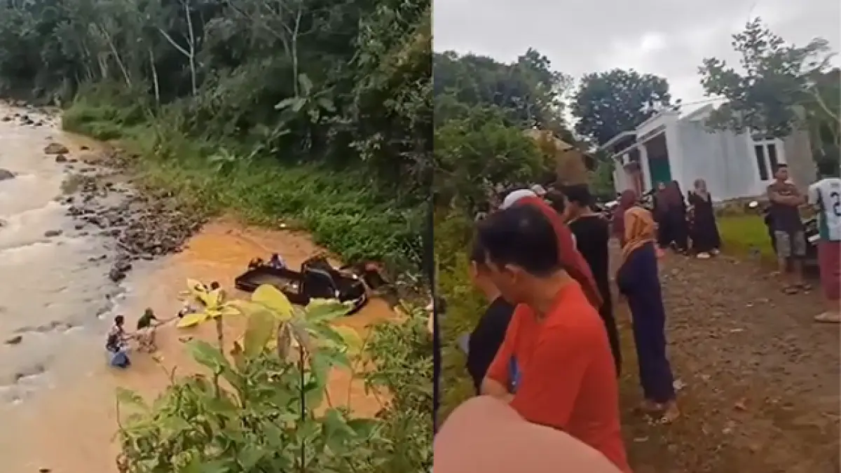 Tak Kuat Nanjak di Jalan Amblas, Dibalik Video Mobil Pick Up Muat Besi Terjun ke Sungai di Cimanggu Sukabumi
