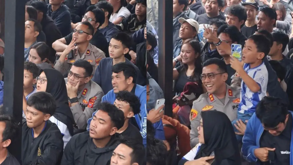 Momen AKBP Ardian Satrio Utomo saat nobar Persib vs Persija bersama Bobotoh.