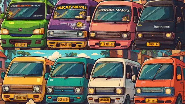 Ilustrasi warna-warni angkot di Sukabumi (Sumber: copilot)