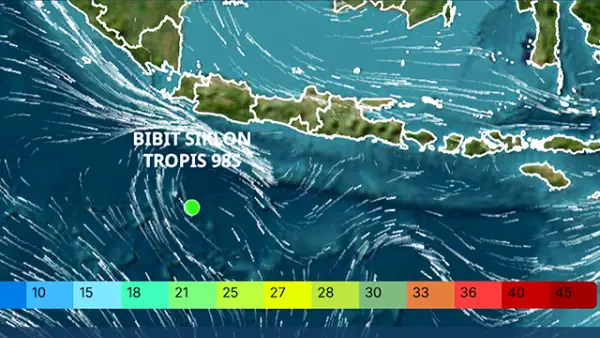 Bibit Siklon Tropis 98S terdeteksi di Samudra Hindia Selatan Banten. (Sumber : TCWC).