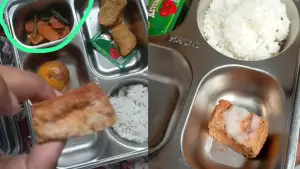 Kondisi tahu berjamur dalam menu MBG di Desa Loji, Kecamatan Simpenan, Kabupaten Sukabumi. (Sumber: Istimewa)