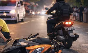 Pemotor kabur usai serempet motor berpenumpang lansia di Sukaraja Sukabumi. Foto hanya ilustrasi. (Sumber Foto: AI)