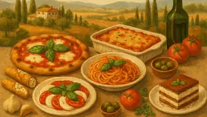 Ilustrasi AI: Berbagai menu hidangan Italia (Sumber: copilot)