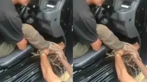 Tangkapan layar video pria diikat di dalam mobil di Jalur Lingsel, Cisaat Sukabumi. (Sumber: Istimewa)