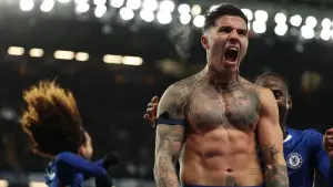 Selebrasi Enzo Fernandez setelah menjadi penentu kemenangan Chelsea atas West Ham United (Sumber: web/chelsea.com)