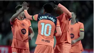 Selebrasi Lamine Yamal setelah cetak gol ke gawang Elche. (Sumber: web/laliga.com)