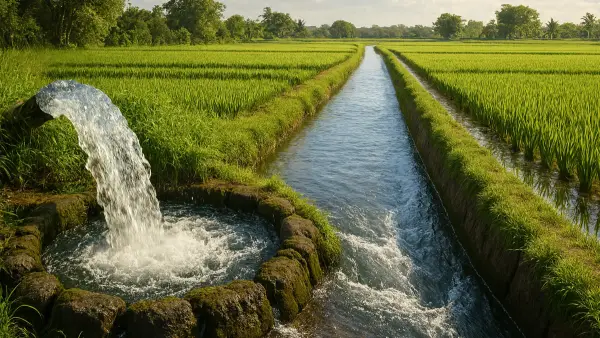 Ilustrasi AI: Sumber air melimpah untuk lahan pertanian (Sumber: copilot)