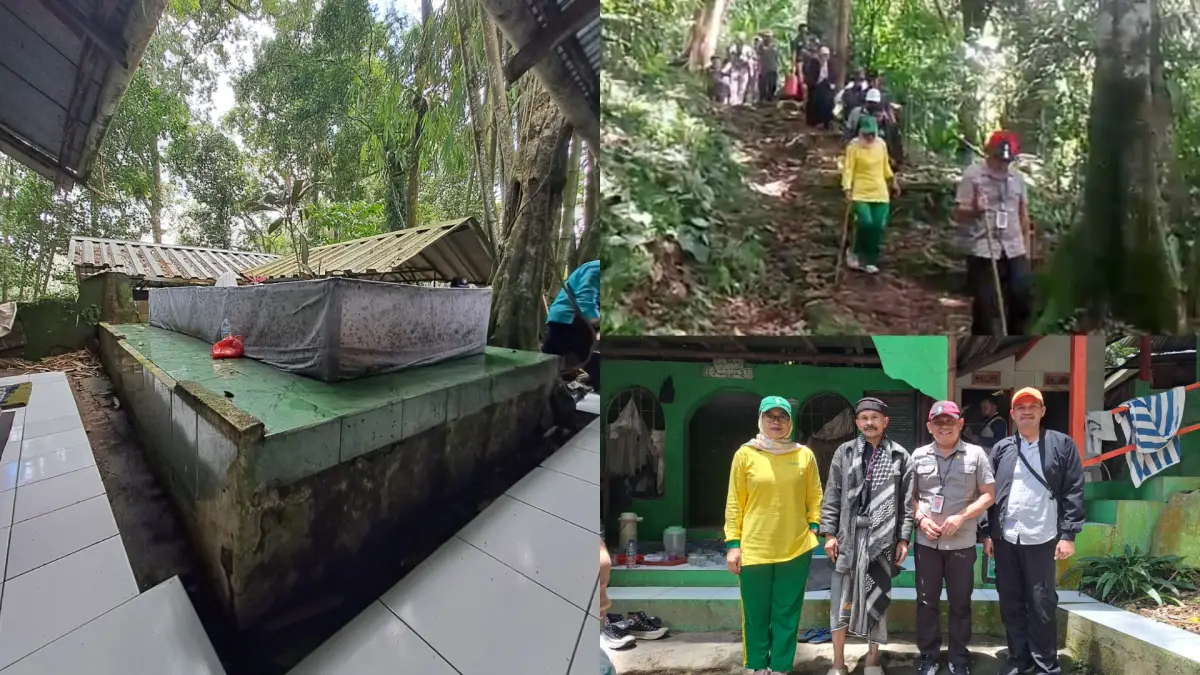 Kadispar Ali Iskandar didampingi Camat Gegerbitung Sri Yuliani saat menyambangi patilasan Syeh Maulana Mansyuruddin.