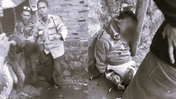 Polisi mengamankan seorang pria berinisial OB yang diduga pelaku tipu gelap motor dari amukan massa di Sukaraja Sukabumi. (Sumber Foto: Istimewa)